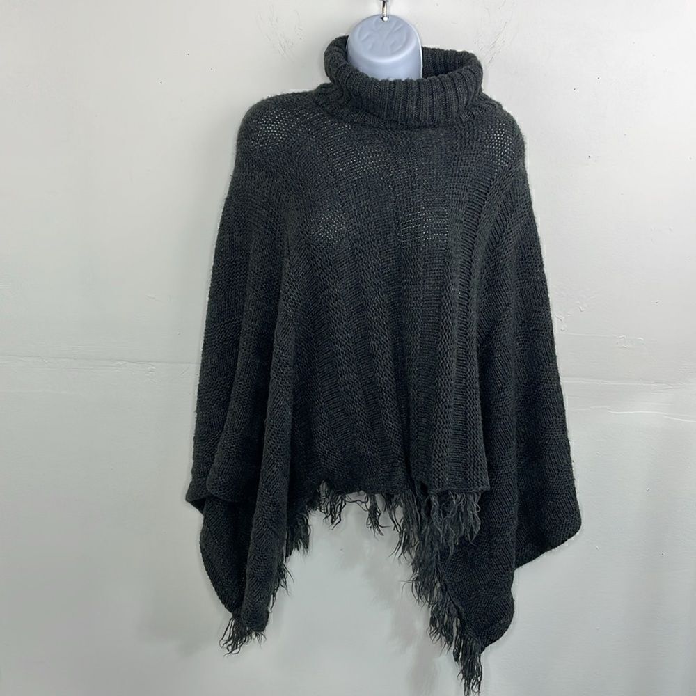 Bisou Bisou Knit Sweater Poncho Turtleneck Gray one size oversized